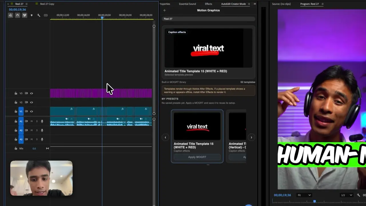 Automatic cuts applied across a Premiere Pro dialogue timeline