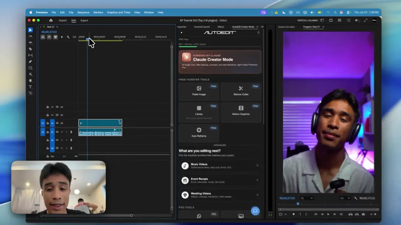 AutoEdit Claude AI plugin running inside Adobe Premiere Pro