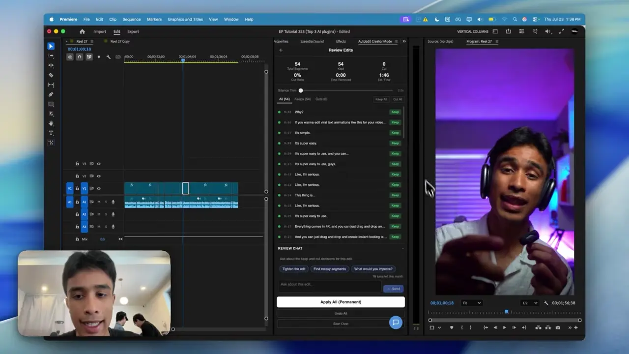 Claude transcript decisions ready for review in Premiere Pro