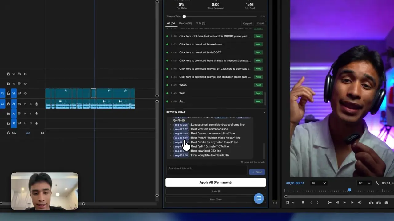 AI AutoEdit analysis beside an editable Premiere Pro sequence